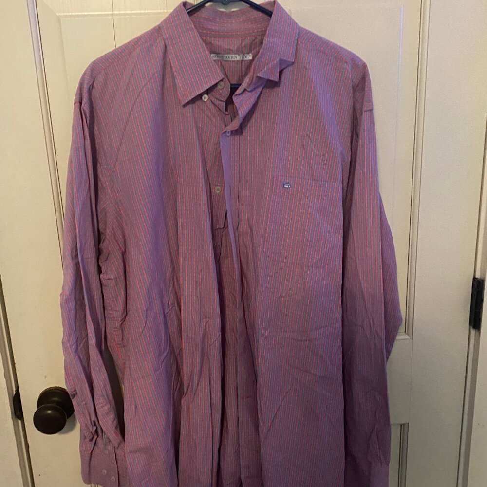 Southern Tide Men's Long Sleeve Button-Down Shirt - XXL Red & Blue Plaid
